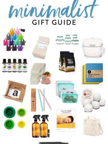 Minimalist gift guide white graphic with images of presents.
