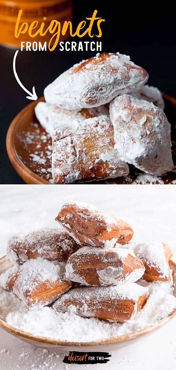 A small batch of beignets. New Orleans style beignets for two.