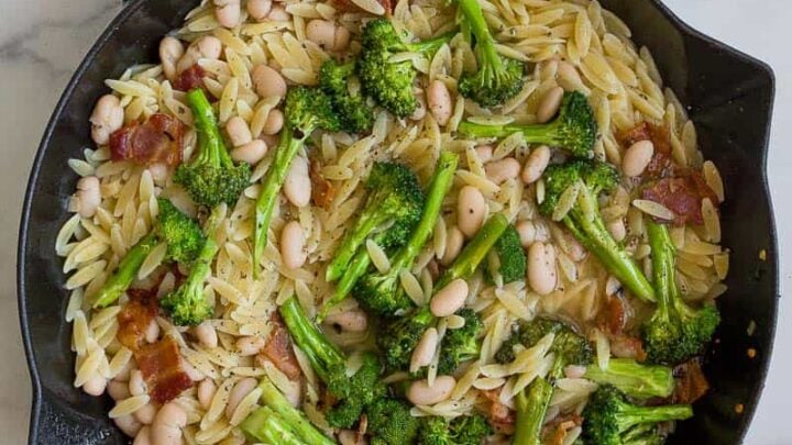 orzo pasta with bacon and broccoli