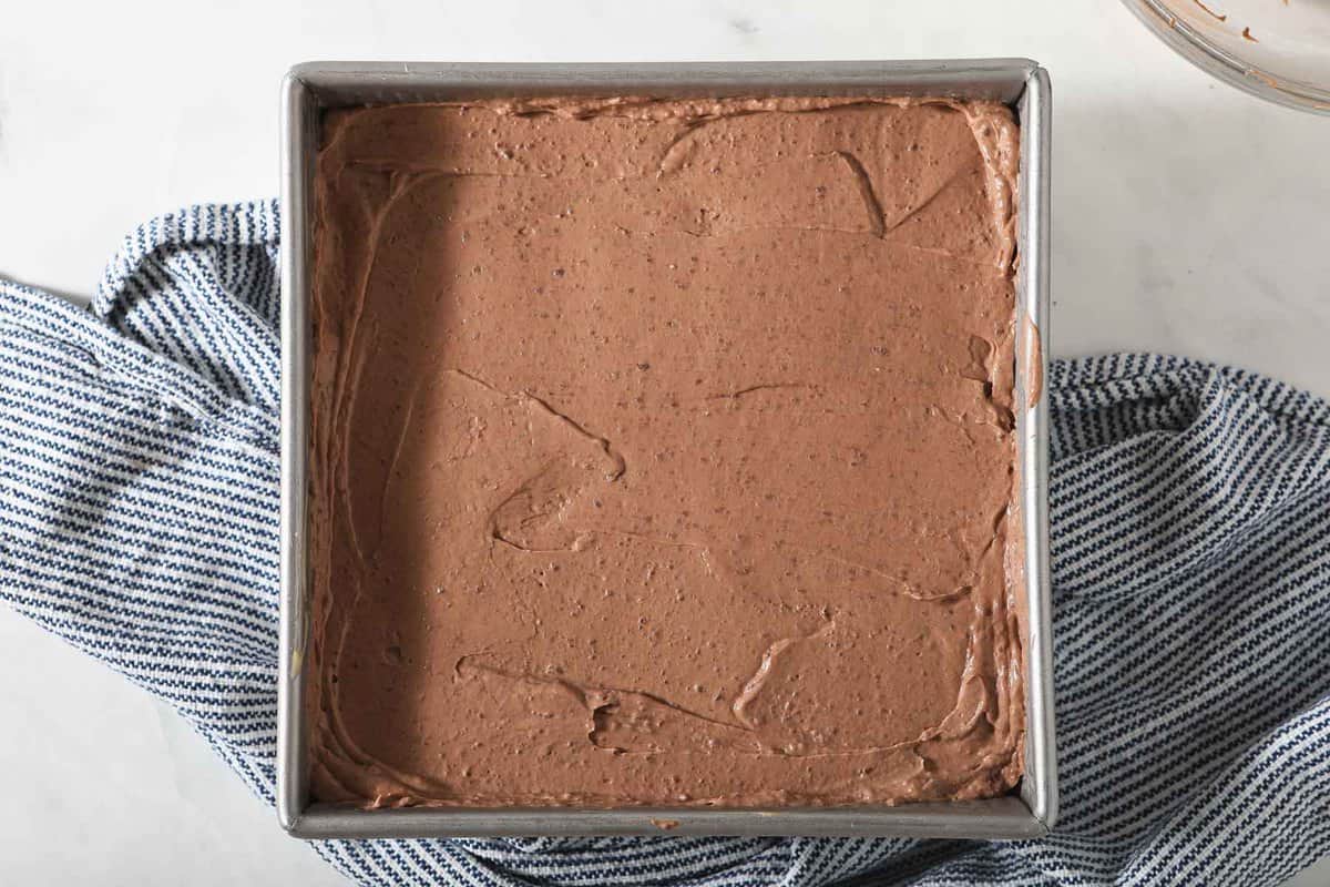 Chocolate pudding layered in pan.