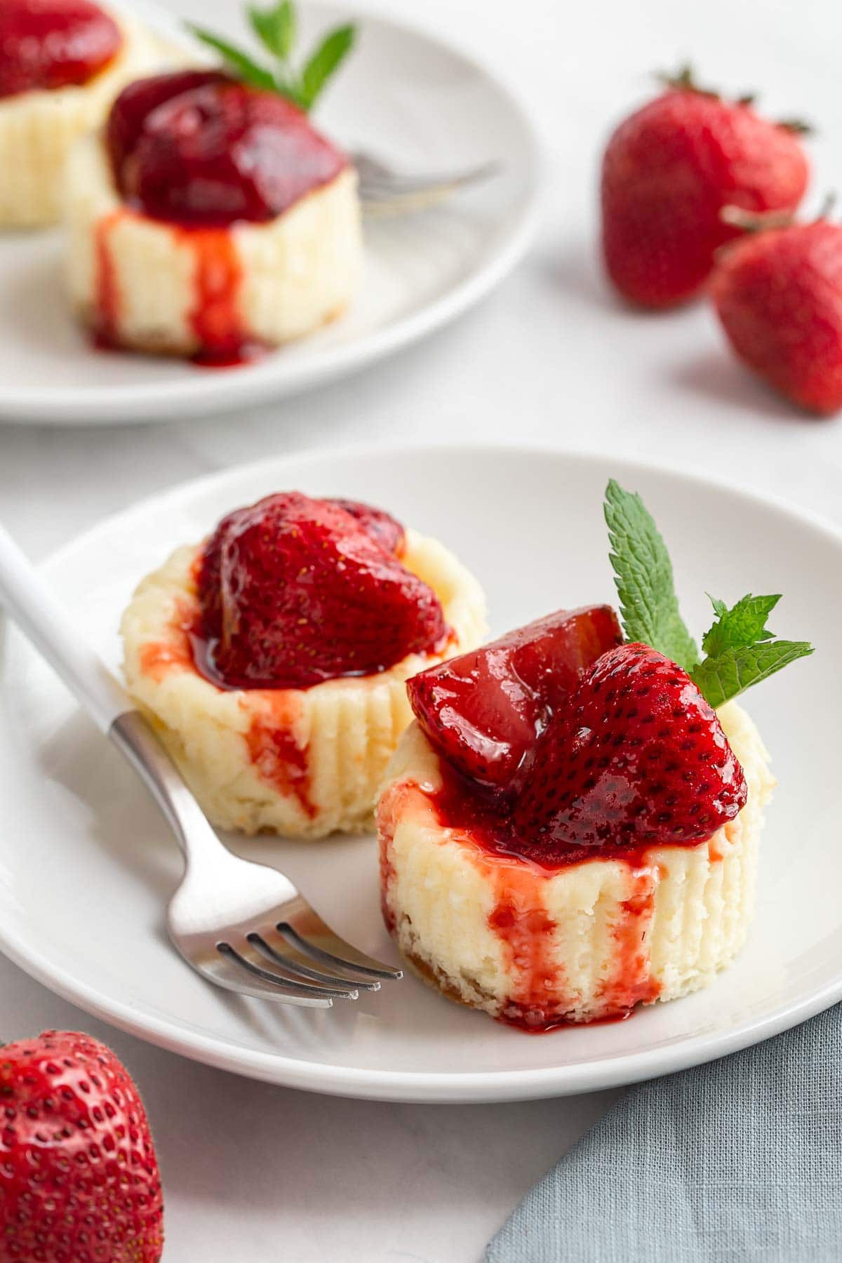 Small cheesecakes in a muffin pan.