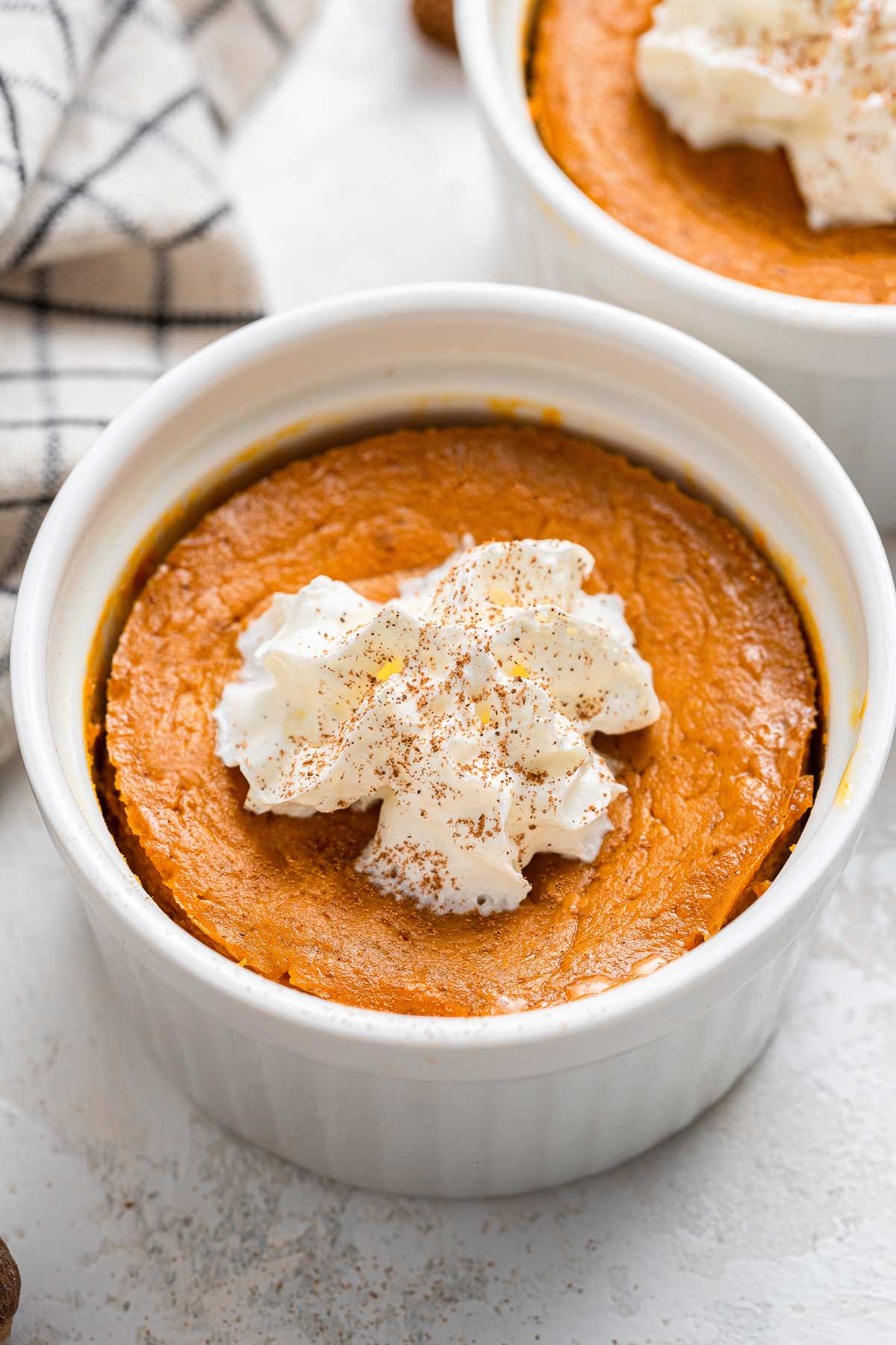 Individual pumpkin pie without crust.