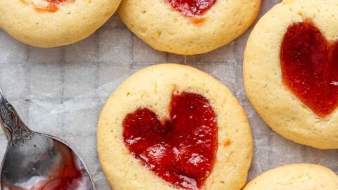 Strawberry Jam Cookies - Heart Thumbprints
