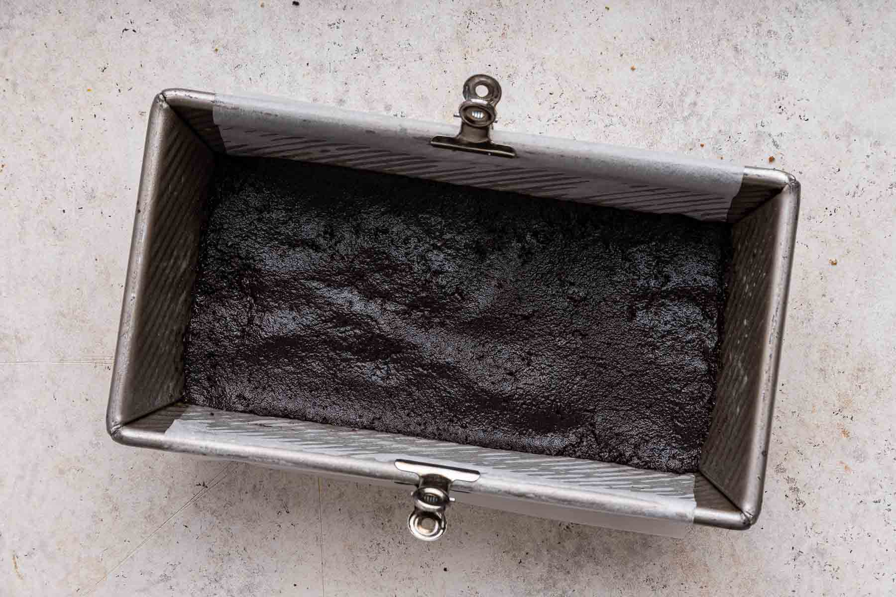 No bake oreo crust in a loaf pan.